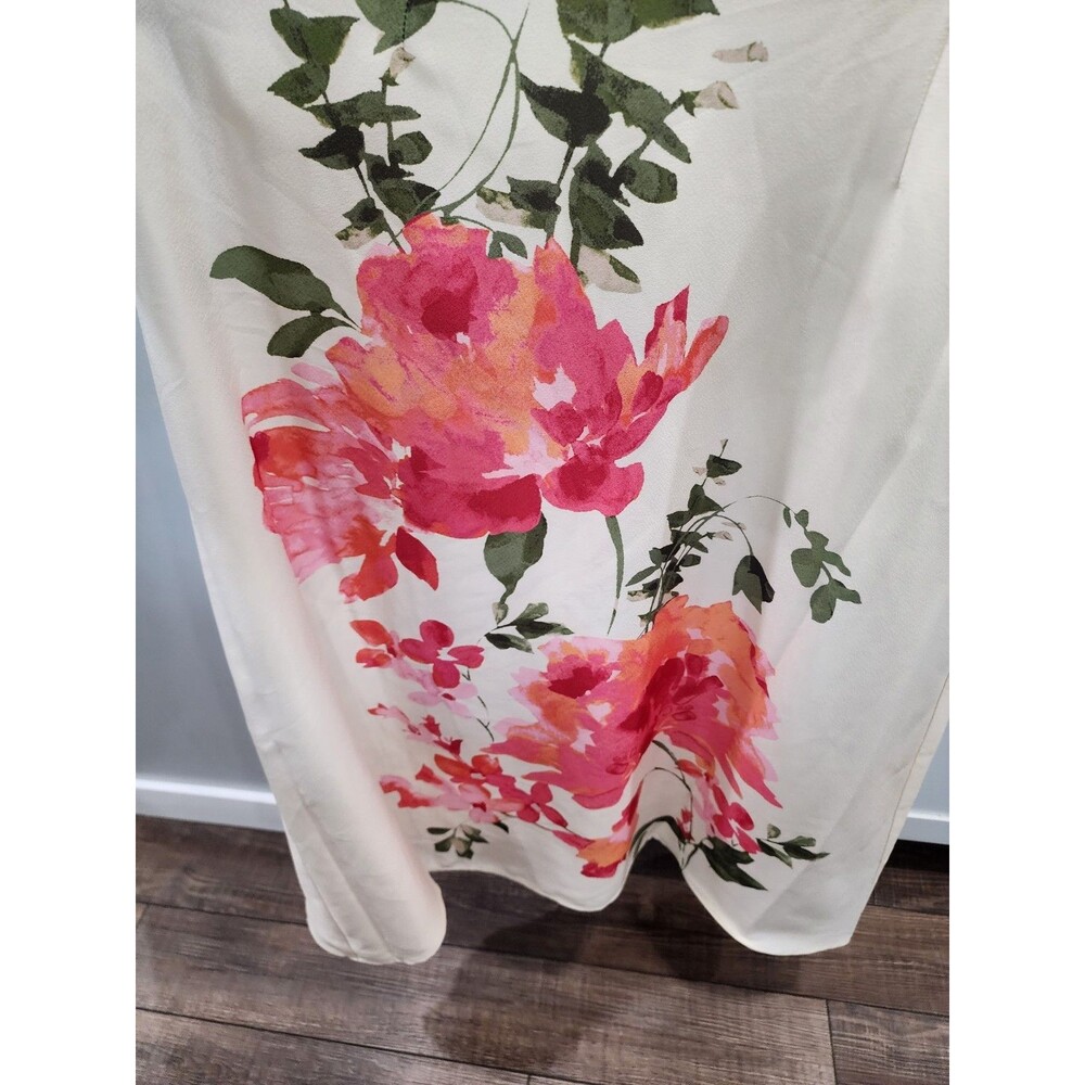 NEW Taylor Size 14 Floral Dress Shift V-Neck Sleeveless Cream Pink - Picture 2 of 9